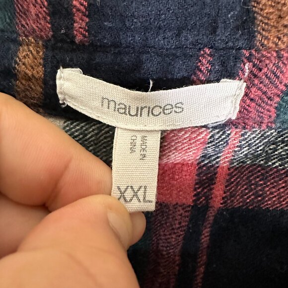 Maurices Plaid Tunic Boyfriend Button Down Long Sleeve Flannel Shirt - Picture 8 of 12